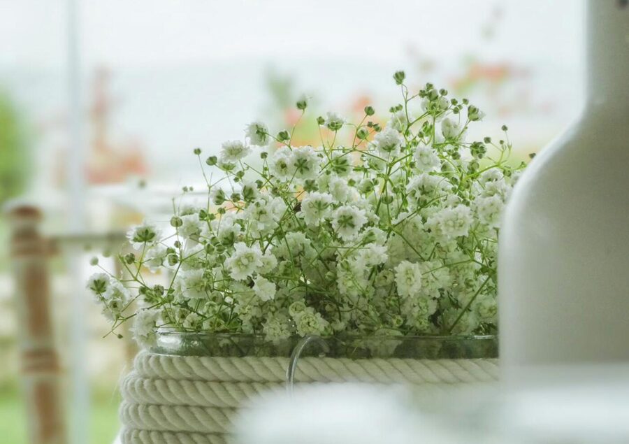Centro de mesa con flores blancas